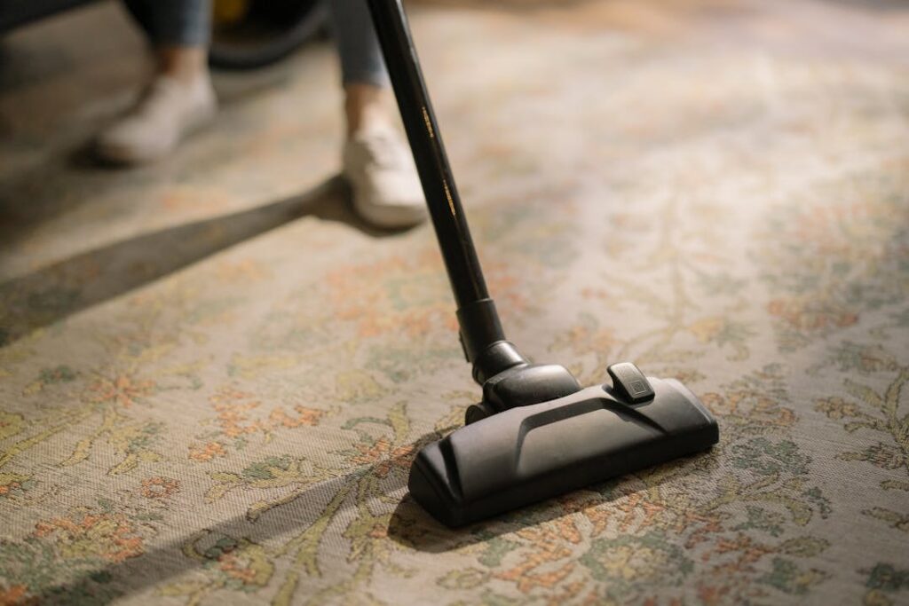 Vacuuming a carpet